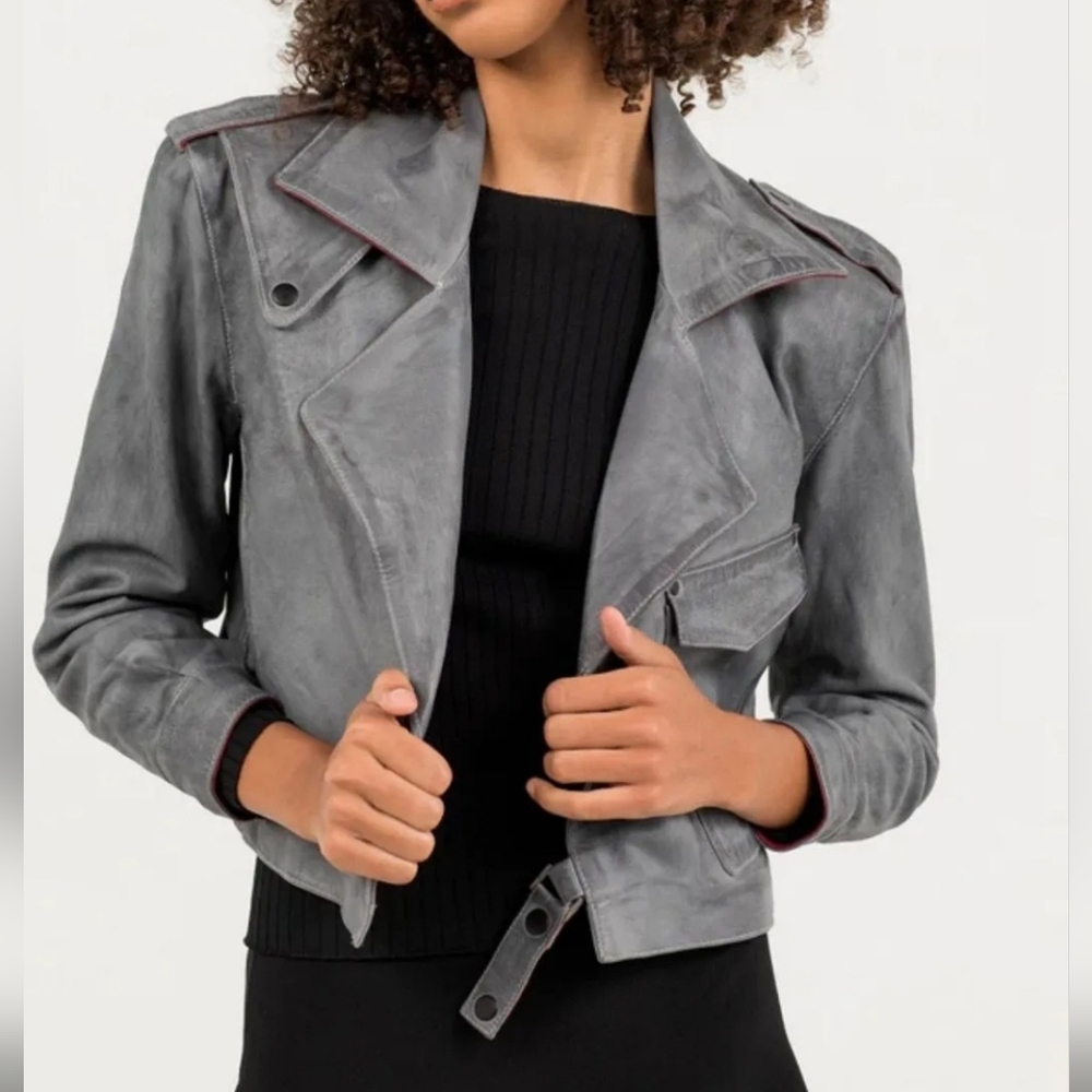 ALEEZA PARIS Brett Lamb Skin Leather Jacket. Sz S. NWT